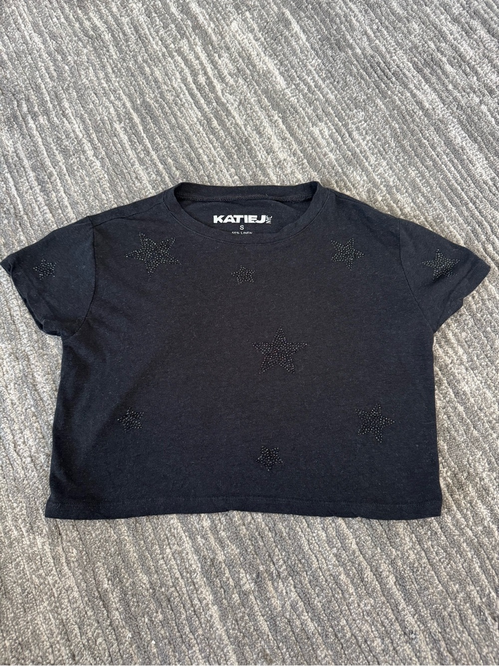 Katie J NYC Tween Crop Tee – Black with Studded Stars